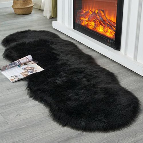 CKLZSAY Black Faux Fur Sheepskin Rug Super Soft Fluffy Plush Area Rug Bedroom Floor Children's Room Sofa Cushion Living Room Runners Bedside Rugs (Black，2×6 ft Sheepskin)