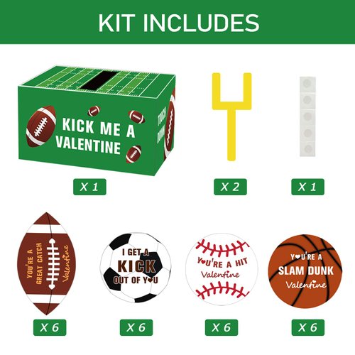 ORIENTAL CHERRY Valentines Boxes for Kids - Football Valentine Day Cards for Classroom Exchange Boys Girls School Class Party Favors(1 Mailbox, 24 Valentine Cards)