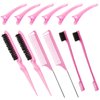 12 Pieces Hair Styling Comb Hair Brush Set, Nylon Teasing Hair Brush Rat Tail Comb with Duckbill Clips, Double Sided Edge Brush for Edge & Back Brushing, Combing, Slicking Hair for Women Girls (Pink)