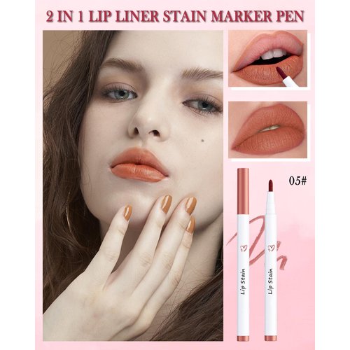 Lip Liner Stain Marker Pen-1Pcs Brown Liquid Lip Tint, Longlasting Waterproof Smudgeproof Quick Dry Lipstick Lipcolor, Precise Chisel Tip Smooth Lip Gloss Pen, Christmas Makeup Gift for Women Girl-05
