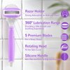Razors for Women Include 2 Non-Slip Handles and 14 Razor Refills, 5 Premium Blades Women's Razors for Shaving with a Shower Holder, Disposable Razor with 360° Lubrication Reduces Irritation, Purple