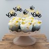 24Pcs Bumble Bee One Cupcake Toppers Glitter 1st Birthday Party Cupcake Picks Decorations for Bee Theme Baby Shower Kids First Birthday Party Supplies
