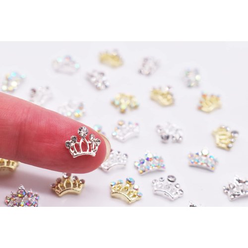 LIFOOST 30Pcs Crown Nail Charms with Rhinestones Gold and Silver Nail Jewelrys for Nail Art 3D Women Nails Big Crown (Style1)