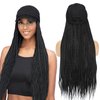 Yunkang Braided Baseball Cap Wig Box Braid Hair Extensions with Hat Ombre Color Synthetic Hair Cap Wig with 24inch Long Braiding Hair for Women (B-Black)