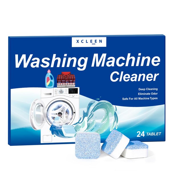 Xcleen Washing Machine Cleaner and Deodorizer Tablets 24 pack, Washer Cleaner for High-Efficiency He Washers Top Load, Deep Cleaning supply for laundry washer, Total 12oz