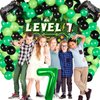Vlipoeasn 90PCS 7th Birthday Video Game Party Decorations for Boys Set Green 7th Birthday Supplies -7th Video Game Backdrop, Balloons, Tablecloth, Gamer and 7 Foil Balloons for 7th Birthday Party