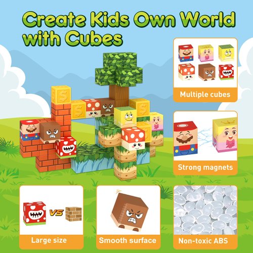 Yumiga Magnetic Blocks, Magnet Cube Toys, Building Magnetic Cube Set, Magnetic Building Blocks for Toddlers, Strong Magnet, STEM Sensory Educational Toy Gift for Kids Boys & Girls Ages 3 4 5 6 7 8