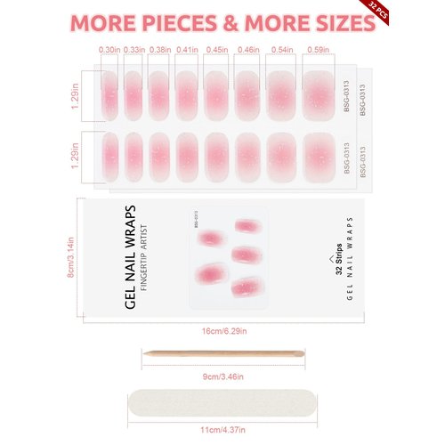 EBANKU 32PCS Cured Gel Nail Strips Real Nail Polish Strips Wraps Long-Lasting Waterproof Gel Nail Polish Wraps Full Wrap Gel Nail Art Stickers UV/LED Lamp Required (Diamond Blush)