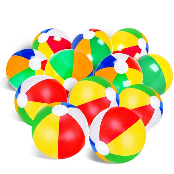 Mototo 24 Pack Inflatable Beach Balls Classic Rainbow Color Swimming Pool Balls, Birthday Pool Party Favors Summer Water Beach Game Toys 8 to 12 Inches from Inflated to Deflated