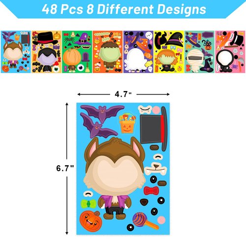 48 Pcs Make Your Own Halloween Sticker Sheets for Kids Home Classroom Party Favor Games Art Craft School Rewards