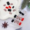 24Pcs Halloween Press on Nails Short Square Shape Halloween Fake Nails with Ghost Flower Leaf Designs Glossy Orange Black Halloween Glue on Nails Short Square Fall Holiday Stick on Nails for Women