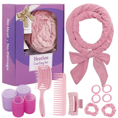 Heatless Curls Overnight, 70'' Velvet Hair Curlers for Long Hair, No Heat Hair Rollers - Pink