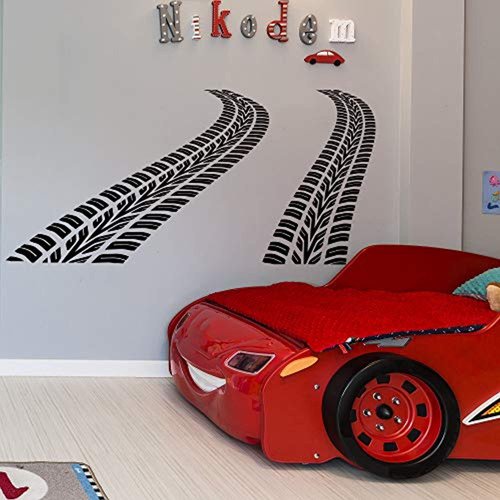 Curved Tire Tracks Wall Decal Car Nursery Decor Boys Nursery Wall Decal Kids Room Decor Playroom Wall Decals Road Wall Decal Boys Room