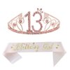 13th Birthday Pink Tiara and Pink Sash Happy 13th Birthday Party Supplies Birthday Girl Glitter Satin Sash and Crystal Tiara Princess Birthday Crown for Girls 13th Birthday Party Decorations Favors