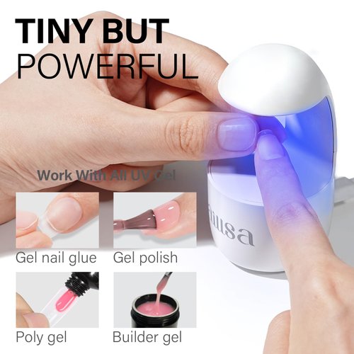 AILLSA Extra Short Coffin Gel Nail Kit 240pcs Full Nail Tips with 2 In 1 Nail Glue Base Top Coat Nail Dehyrator U v Led Lamp, Gel Extension Nail Kit for Beginners Home Salon