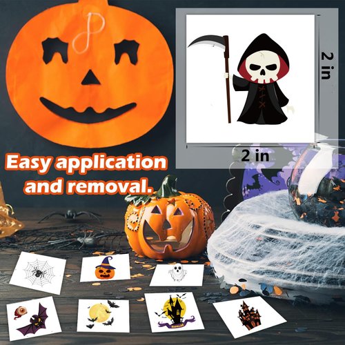 Halloween Temporary Tattoos for Kids - 60 Pieces Bulk Halloween Trick or Treat Fake Tattoos for Boys and Girls Halloween Prizes Assorted Goodies Party Favor for Kids Goody Bag Stuffers (Colorful A)