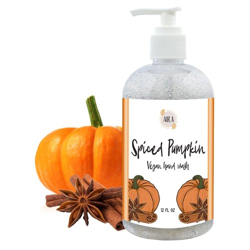 Aira All Natural Fall Liquid Hand Soap - Vegan Hand Soap for Men and Women - Luxury Skincare for Bathroom - Essential Oil Soap for Sensitive Skin - Spiced Pumpkin Scent Fall Hand Wash - 12 Ounces