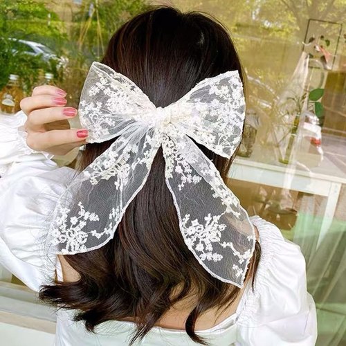 JONKY Bow Hair Clips White Lace Bow Hair Piece Bachelorette Party Hair Accessories for Women