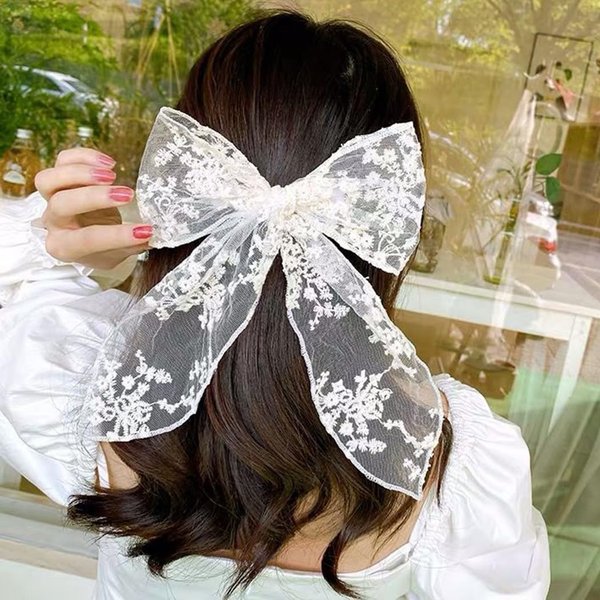 JONKY Bow Hair Clips White Lace Bow Hair Piece Bachelorette Party Hair Accessories for Women
