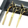 5.5 Inches Hair Cutting Scissors Set with Razor Combs Lether Scissors Case,Hair Cutting Shears Hair Thinning Shears for Personal and Professional (Gold)