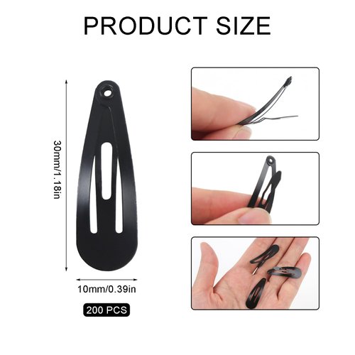 ASUNFO 200 Pcs Snap Hair Clips Small Mini Metal Barrettes Hair Pins Hair Accessories for Women Girls Black 30mm
