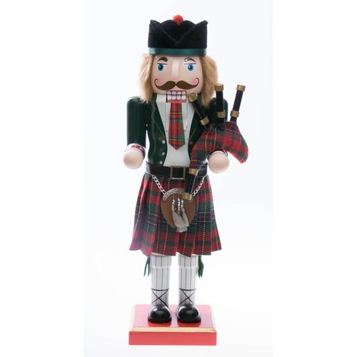 Clever Creations Green Scottish Bagpiper 14 Inch Traditional Wooden Nutcracker, Festive Christmas Décor for Shelves and Tables