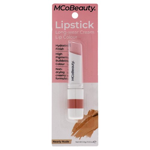 MCoBeauty Lipstick Long-Wear Cream Colour - Hydrating Cream Lipstick Formula - Shea Butter Enriched - Comfortable, Luxurious Feel - Long-Lasting - High-Pigment - Saturates Lip - Nearly Nude - 0.12 Oz