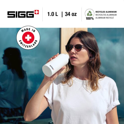SIGG - Aluminum Water Bottle - TravellerWhite - Climate Neutral Certified - Suitable For Carbonated Beverages - Leakproof & Lightweight - BPA Free - 34 oz