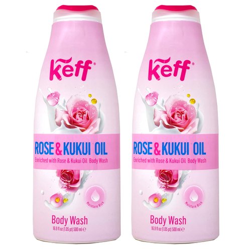 Keff Body Wash – Product of Israel, Moisturizing Body Wash with Shea Butter, Vitamin E, and Aloe Vera 16 Ounce (Pack of 2) (Rose & Kukui Oil)