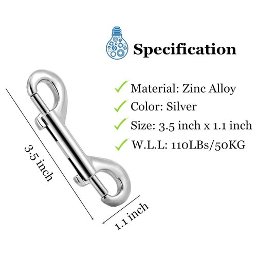 Bolt Snaps Double Ended Hook 12 Set 3.5inch/90mm Zinc Alloy Trigger Metal Clips for Key Chain Dog Leash Horse Pet Sling Feed Buckets Flat Sided Pail