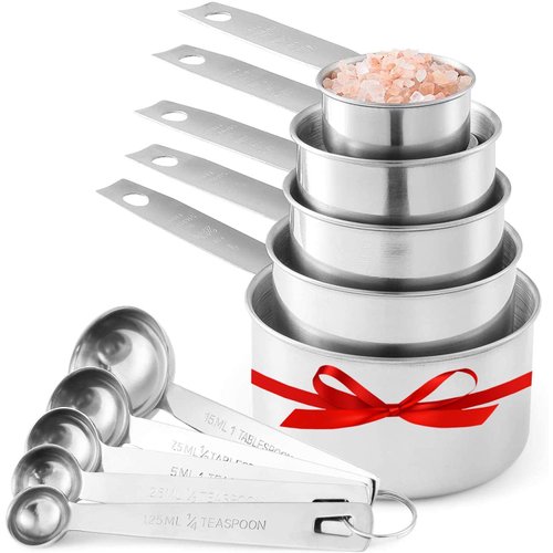 Stainless Steel Measuring Cups And Measuring Spoons 10-Piece Set, 5 Cups And 5 Spoons