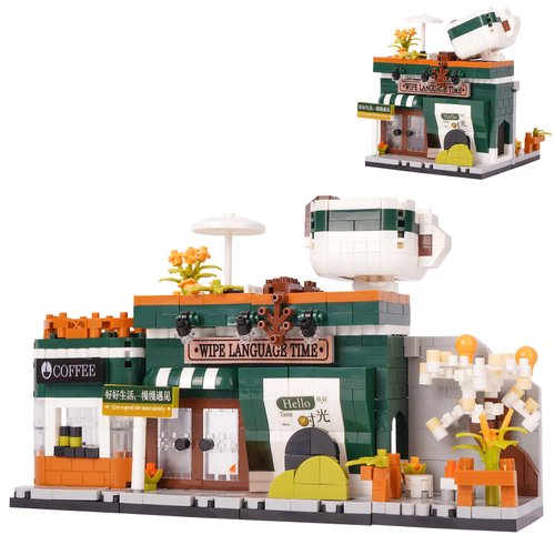 Geniteen City Street View Micro Building Block Set, Creative Building Toys 768 PCS Architecture Model Construction Toy Gift for Adults and Kids (Coffee Shop)