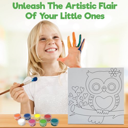 Misco Toys Canvas Paint Party Kits, 11 Piece Art kit Pre-Drawn Outline Canvas for Paint and Sip 8 Colors and Brush Included, Great Gift for Kids 4+ and Adults Too!