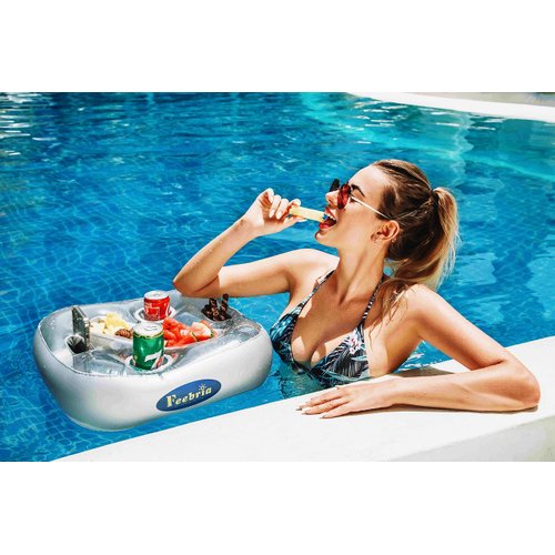 FEEBRIA Upgraded Pool Drink Holder Drink Float for Hot Tub,Beach and Party Decor (Sliver)