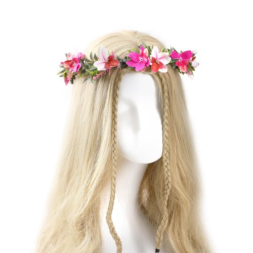 KorViSHOW Pink Tropical Flower Crown - Orchid Floral Headband Handmade Headpiece Renaissance Hair Accessories for Women Maternity Girl Halloween Carnival Wedding Cosplay