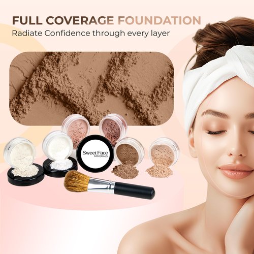 (SPF 30) (20Gms) (7PC) (COCOA Shade Makeup Kit by Sweetface Minerals) Packs Foundation Makeup Powder, Medium Concealer Powder, Peach Blush Powder, Bronzer Powder, Primer Powder, White Finishing Powder
