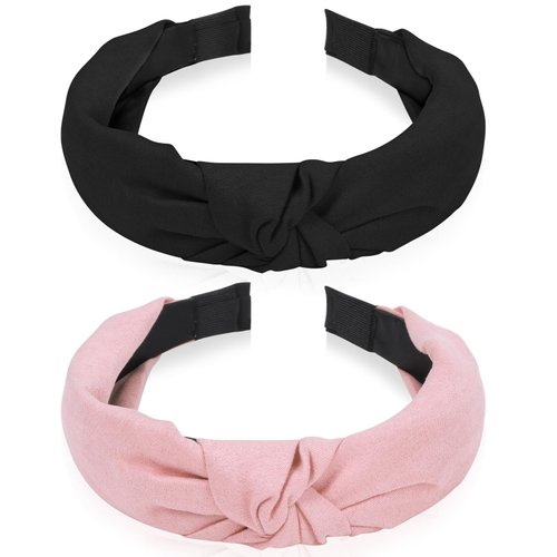 YUXIANLB 2PCS Knot Headband For Women Wide Headband For Girls Knotted Hair Band Pink Knot Headpiece Yoga Hair Hoops Non-Slip Top Knot Hair Accessory Twist Headdress Elastic Trend For Christmas Gift