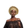 African Women's Turban Hat Stylish Gele Gemstone Headpiece, Perfect for Wedding Parties. Auto Gele HeadtiesNigerian Toe Cap (Polyester, Gold)