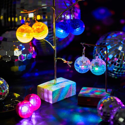 Henoyso 4 Pairs Light up Disco Ball Earrings LED Light Earrings 60s 70s Earrings for Women Girls Bachelorette Party Dance Party Christmas Costume Accessories (Bright Colors, Short)