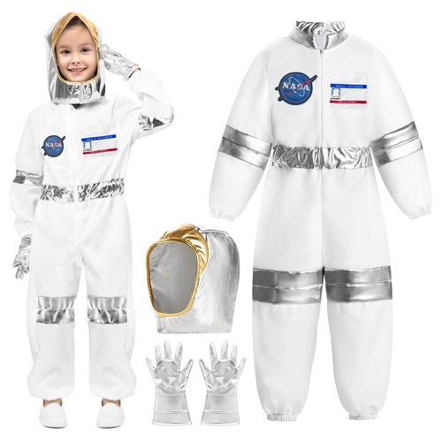 YQBFB NASA Astronaut Costumes for Kids: America Spacesuit for Boys Girls Space Jumpsuit Set Halloween Dress Up Cosply (Astronaut, 130(8-10 years))