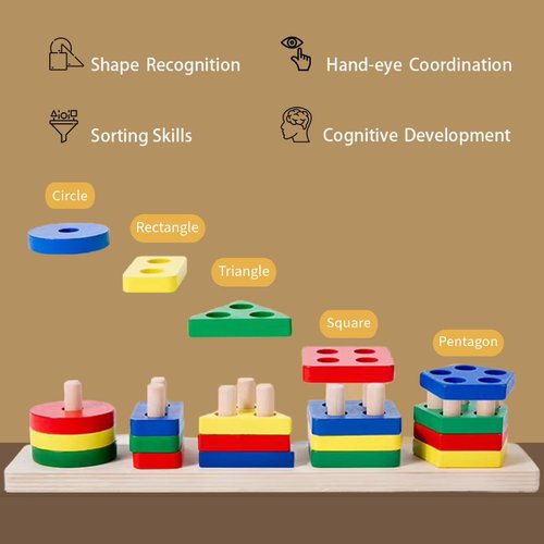Sorting Stacking Wooden Montessori Toys for Kids, Shape Color Learning for Toddlers 1 2 3+ Years Old, Preschool, Early Learning, Educational Puzzles, Baby Gifts for Boys and Girls
