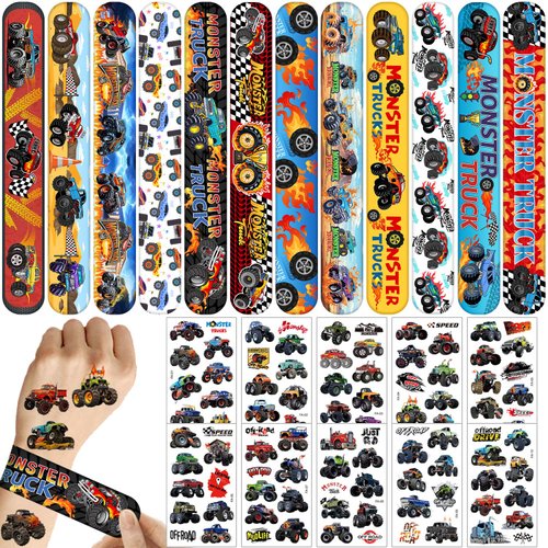 YYMYMGJ Monster Truck Party Favors 24 Pcs Monster Truck Slap Bracelets 80 Pcs Monster Truck Tatto...