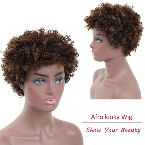 Ms Taj Short Afro Kinky Curly Human Hair Wigs for Black Women Brazilian Virgin Short Curly Afro Wigs None Lace 150% Density Unprocessed Afro Wig Human Hair Curly Machine Made (FS 4/30#, afro wig)