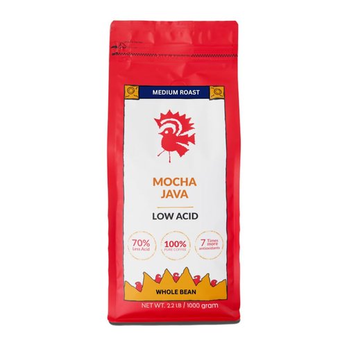 Puroast Low Acid Coffee , Whole Bean , Mocha Java , Medium Roast , Certified Low Acid Coffee , pH 5.5+ , Gut Health , 2.2 LB , Higher Antioxidant , Smooth for Cold Brew & Iced Coffee , Flavored Coffee