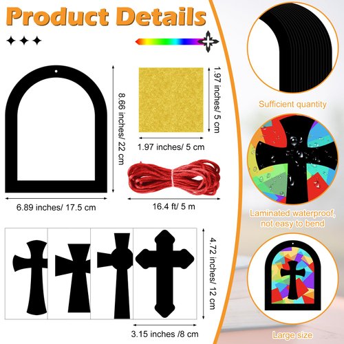 Chiisong 24 Sets Religious Cross Crafts Religious Tissue Paper Craft Kit DIY Christian Crafts Kit Resurrection Church Craft Ornaments Jesus Sunday School Craft