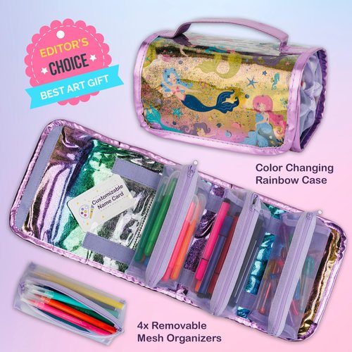 PapaKit Creative Art Coloring Set (Mermaid), Includes Travel Bag, Assorted Washable Marker Set, Glitter Pens & Coloring Pages, Art Supplies Great Gift for Kids
