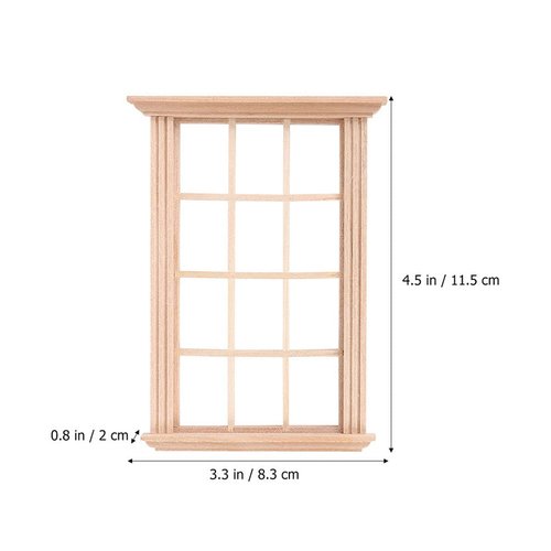 DOITOOL 2Pcs 1: 12 Dollhouse Window Frame Dollhouse Miniature Furniture Mini Wooden Window Frame DIY Dollhouse Bedroom Accessories, 3.3 x 4.5inch