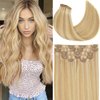 Loxxy Blonde Clip In Hair Extensions 18Inch Remy Human Hair Piano Light Golden Brown Mixed With Platinum Blonde Color Seamless Hair Extensions Clip in Super Soft Thin PU Weft 7PCS 110Gram P#12/60A