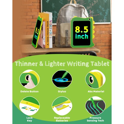 TEKFUN Toddler Boy Toys, LCD Writing Tablet for Kids, Doodle Board Tablet Toy, Travel Essentials Toys for 3 4 5 6 Year Old Boys Girls Birthday Christmas Gifts (8.5inch Green)