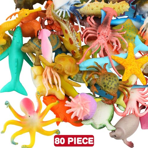 Yeonha Toys Ocean Sea Animals, 80 Pcs Mini Underwater Sea Life Toys Set, Sea Animal Learning Toys for Boys and Girls Early Childhood Education, Gifts, Parties, Prizes, Pretend Ocean Animals